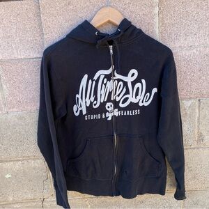 Y2K All Time Low Zip Up Hoodie Sweatshirt Small Pop Punk Rock Stupid & Fearless